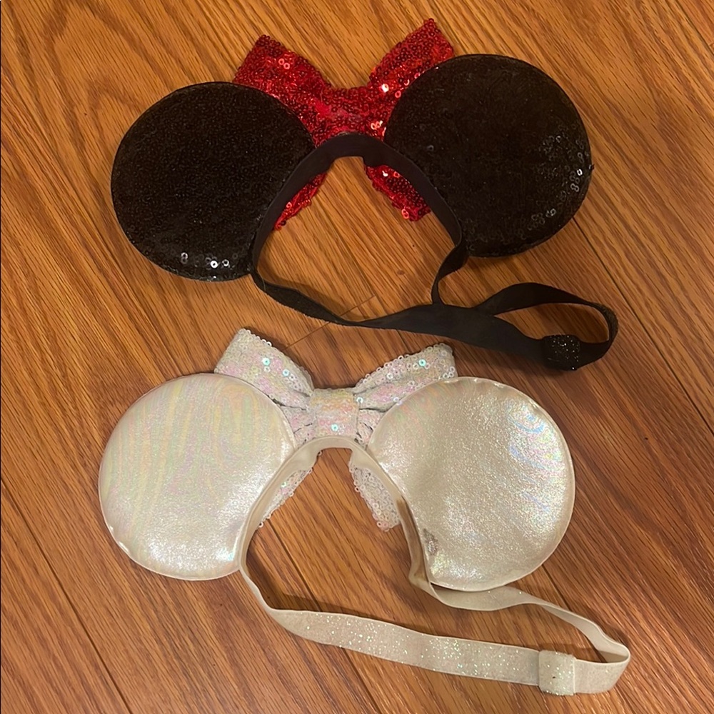 Two Sequin Mickey Mouse Ear Headbands with Bows, Sparkly, Elastic, Stretchy - Picture 4 of 7